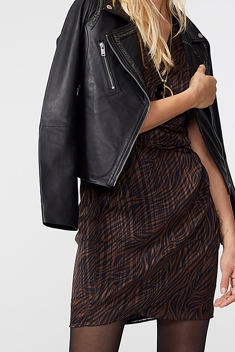 METALLIC ZEBRA PRINT VOILE DRAPED DRESS ZEBRA 6