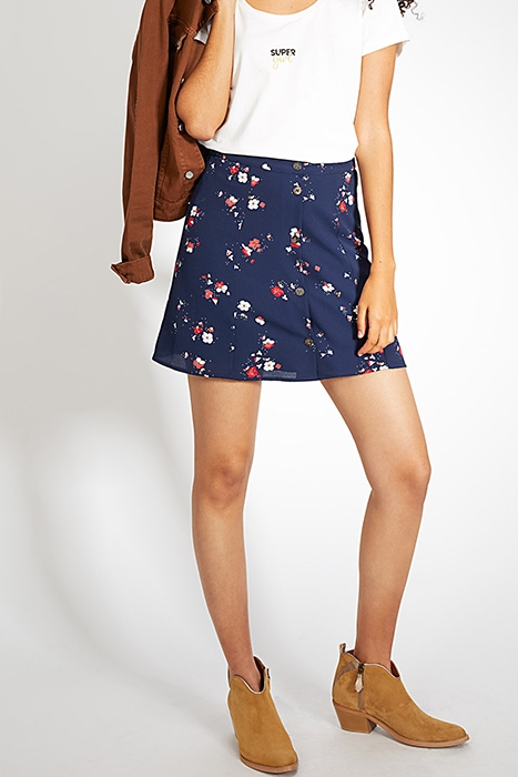 NAVY BLUE FLORAL PREPPY PRINT SKIRT 5
