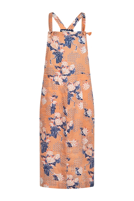 YUKI LINEN PINAFORE DRESS ORANGE MULTI 1