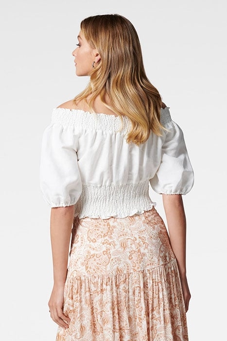 SIENNA SHIRRED BARDOT TOP PORCELAIN PORCELAIN 4