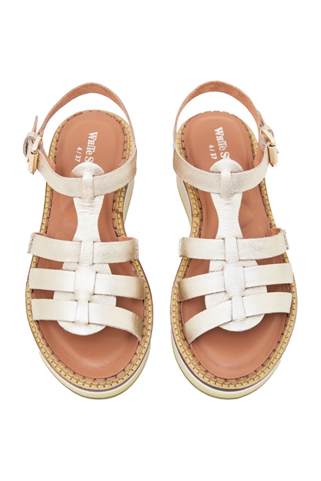 FISHERMAN LEATHER FLATFORM GOLD TONE METALLIC 3