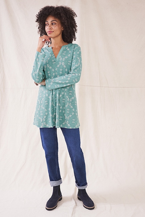 HALLIE JERSEY TUNIC TEAL MULTI 2
