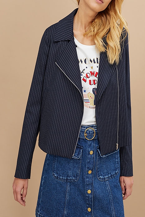 NAVY PINSTRIPE HOODED JACKET NAVY 1