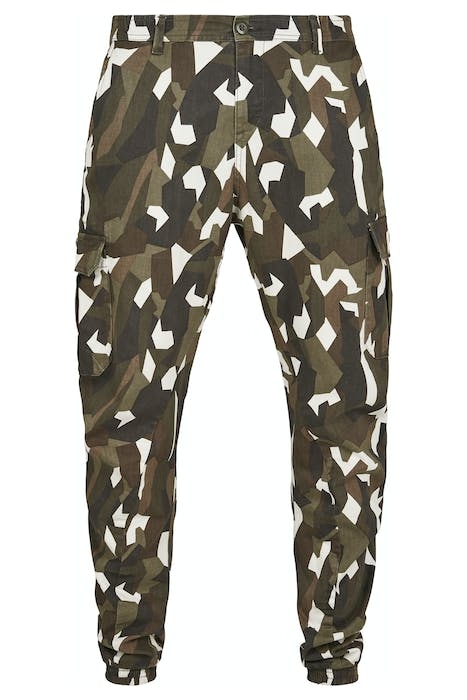 GEOMETRIC CAMO STRETCH TWILL CARGO PANTS WOOD CAMO 1