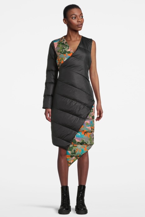 WOMEN'S ONE SLEEVE DOWN DRESS BLACK, CAMOU PRINT 1