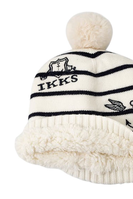 BABY GIRLS’ NAVY BEANIE WITH OFF-WHITE STRIPES 3