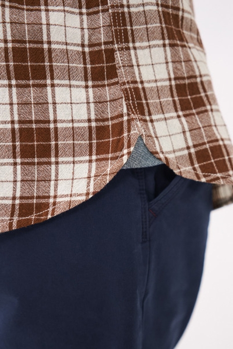 DALE CRINKLE CHECK SHIRT MID BROWN 2