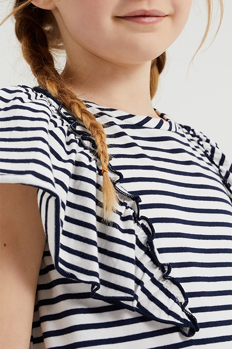 MEISJES GESTREEPTE JURK MET VOLANTS NAVY BLUE 4