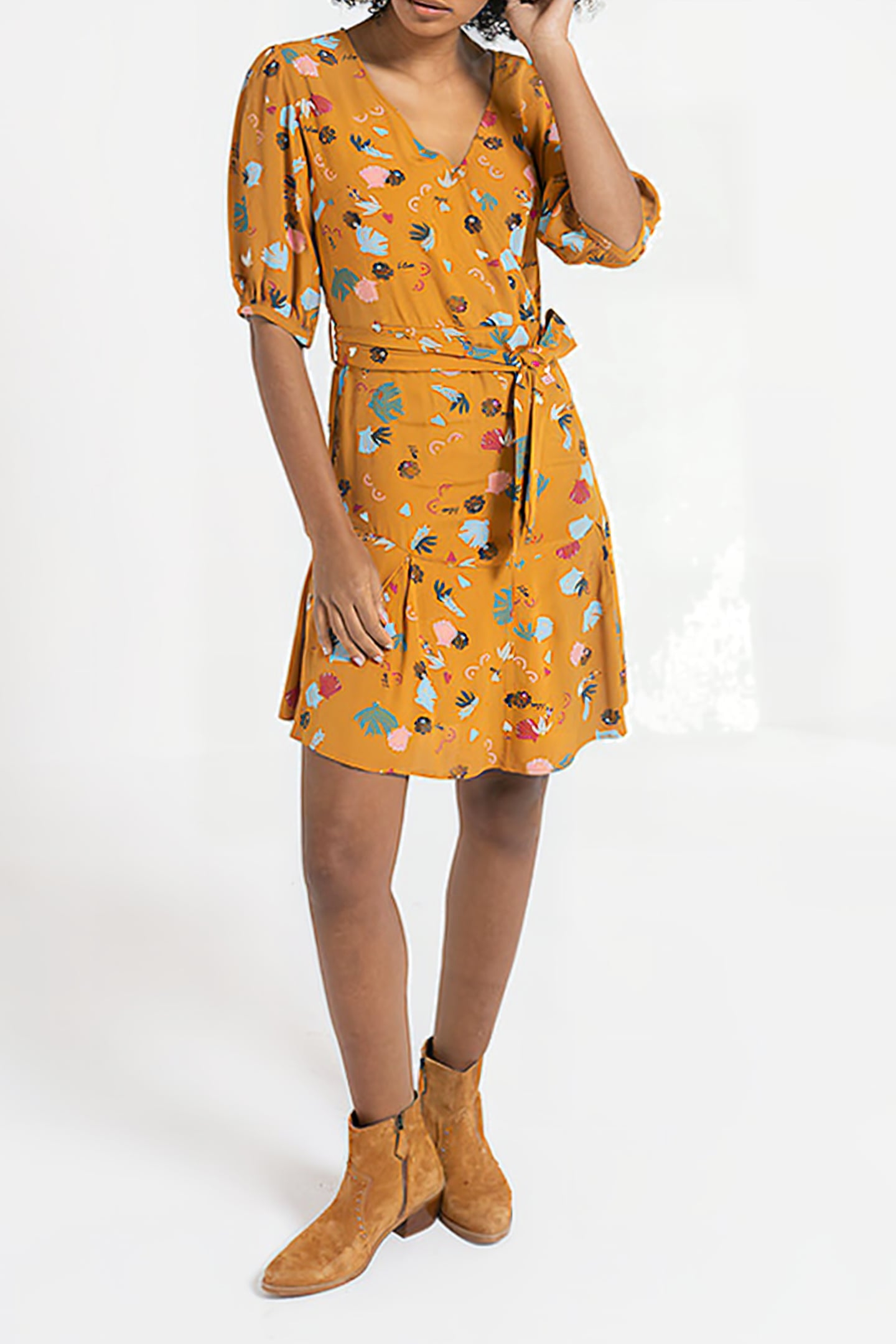 LARCH FUN PRINT WRAP DRESS PLAYFUL MADRID 4
