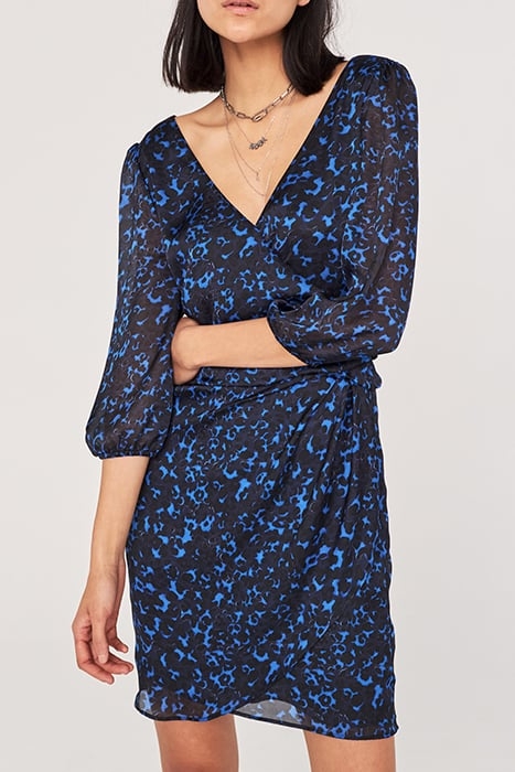 BLACK AND BLUE LEOPARD PRINT RECYCLED DRAPED DRESS NAVY 1