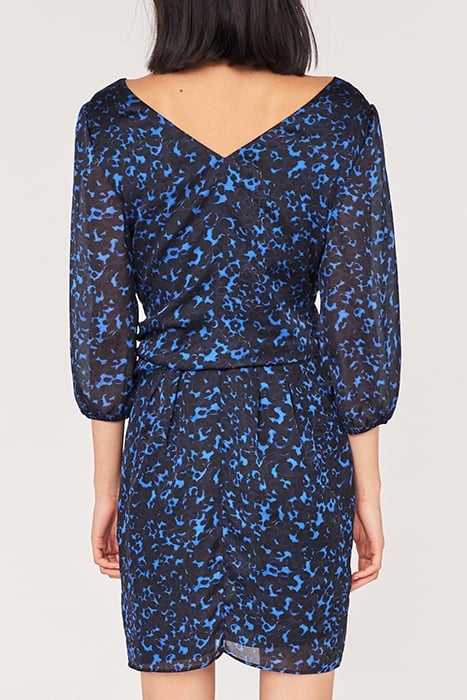 BLACK AND BLUE LEOPARD PRINT RECYCLED DRAPED DRESS NAVY 2