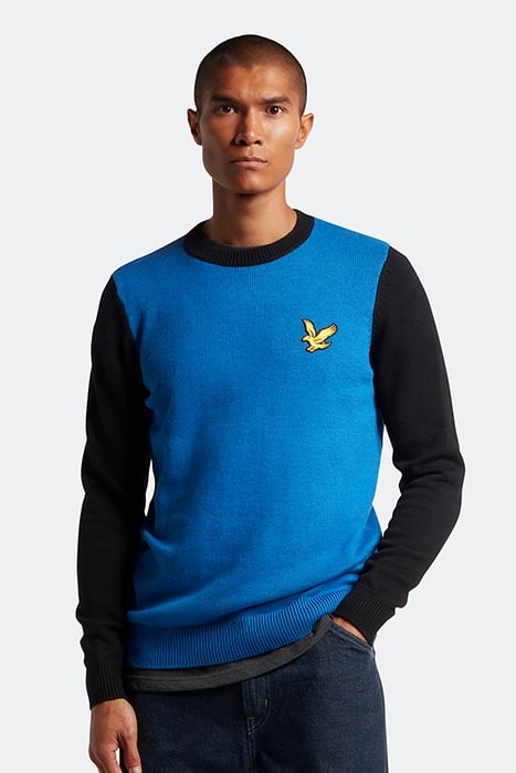 BLOCK MARL CREW NECK BRIGHT BLUE MARL/JET BLACK 1