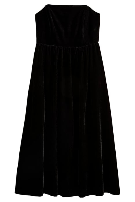 STRAPLESS VELVET MIDI DRESS BLK 5
