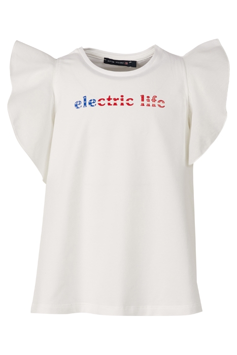 FANCY CREW NECK TEE WOVEN SLV WHITE 1