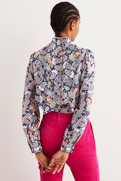 SILK TIE NECK BLOUSE NVY 2