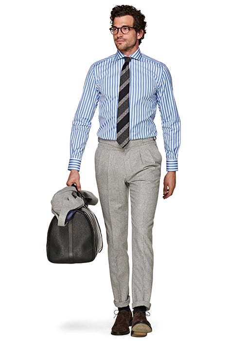 MID BLUE STRIPED SLIM FIT SHIRT 1