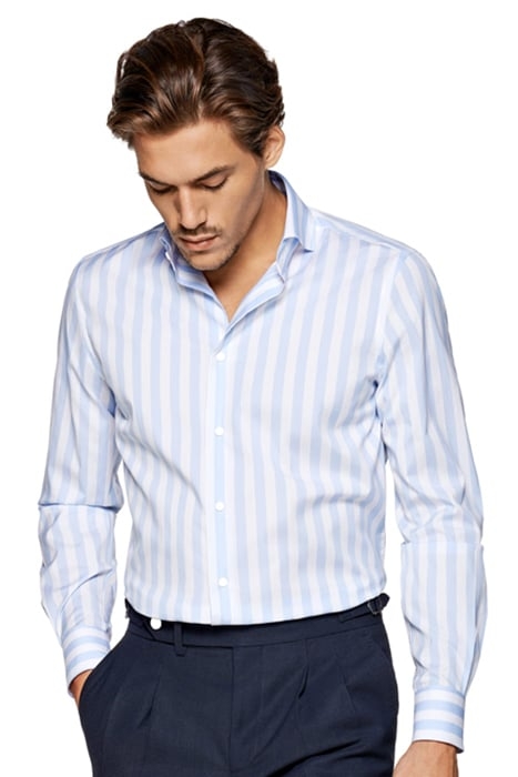 Light Blue Striped Poplin Extra Slim Fit Shirt 5