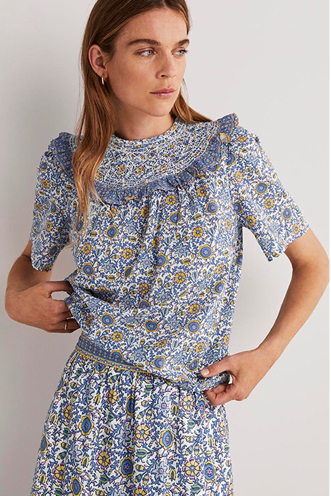 SMOCKED NECK PRINTED TOP IVO 1