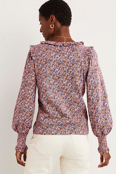 NOTCH NECK SMOCKED FRILL TOP PNK 2