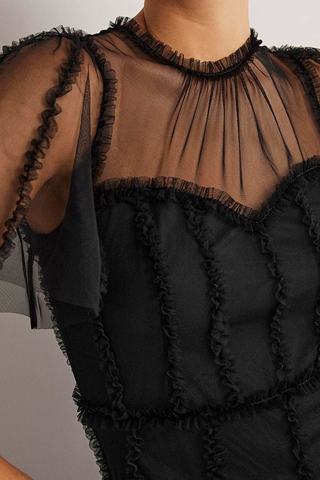 TULLE MAXI RUFFLE PARTY DRESS BLK 5