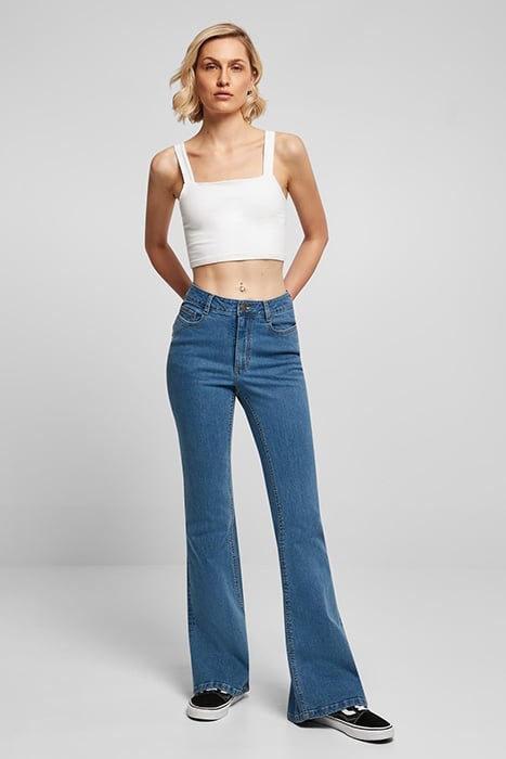 LADIES ORGANIC HIGH WAIST FLARED DENIM PANTS CLEARBLUE WASHE 4