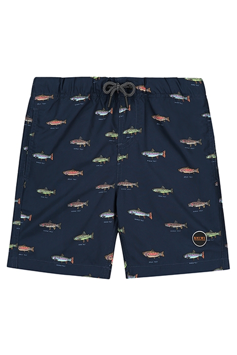 BOYS SWIM SHORT GO FISH MICRO PEACH DARK NAVY BLUE 1