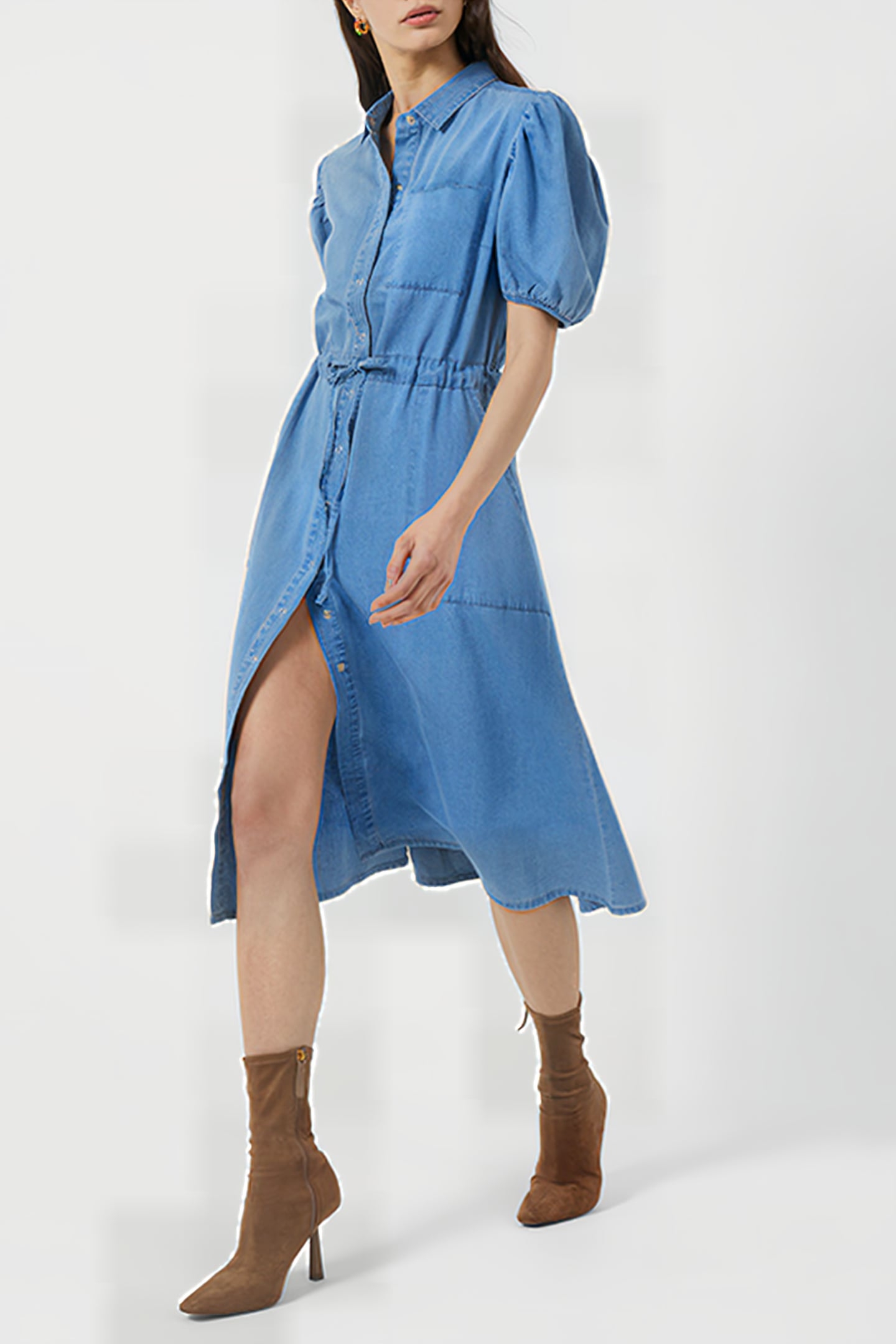 ZAVES CHAMB PUFF SLV SHIRT DRS MEDIUM BLUE 4