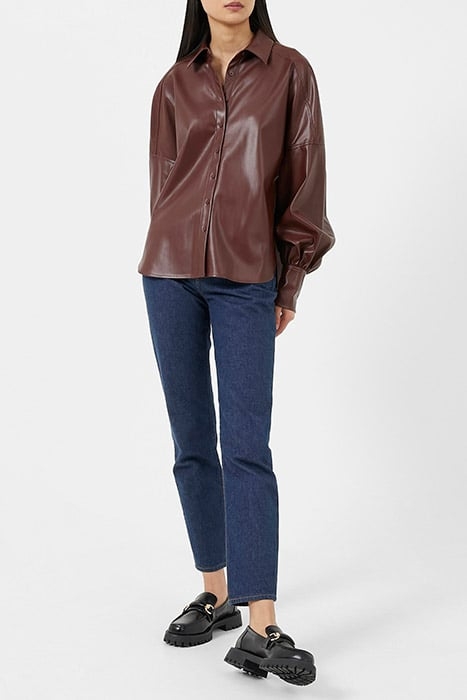 ETTA VEGAN LTH PUFF SLV BLOUSE BITTER CHOCOLATE 2