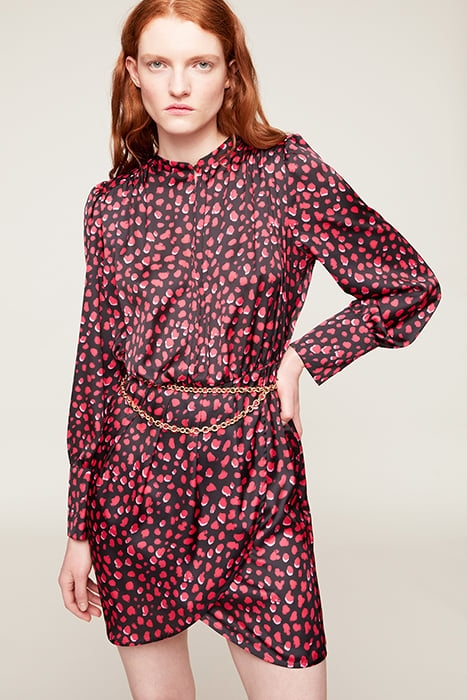 SHORT LEOPARD PRINT PATTERN SATIN DRESS RED 1