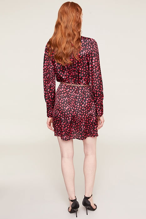 SHORT LEOPARD PRINT PATTERN SATIN DRESS RED 3