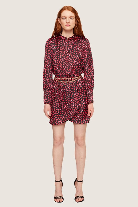 SHORT LEOPARD PRINT PATTERN SATIN DRESS RED 2