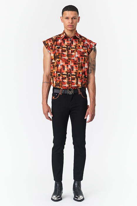 PRINTED SLEEVELESS SHIRT CHECK PRINT 1