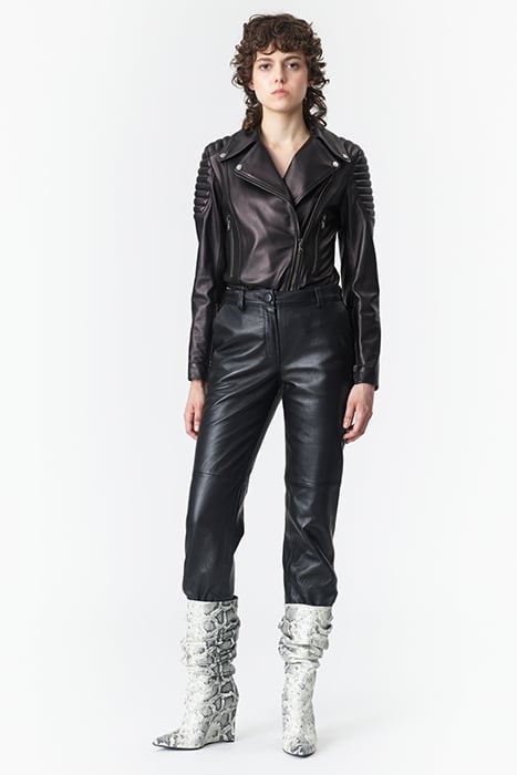 LEATHER SLIM FIT BIKER JACKET BLACK 1