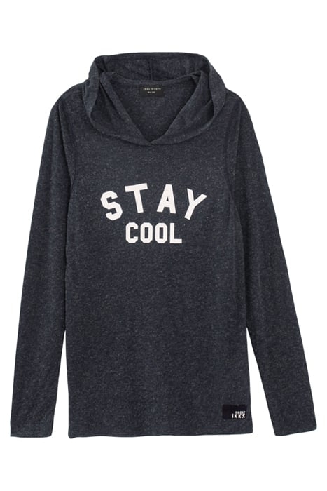 NAVY BLUE HOODED LONG SLEEVE T-SHIRT 1
