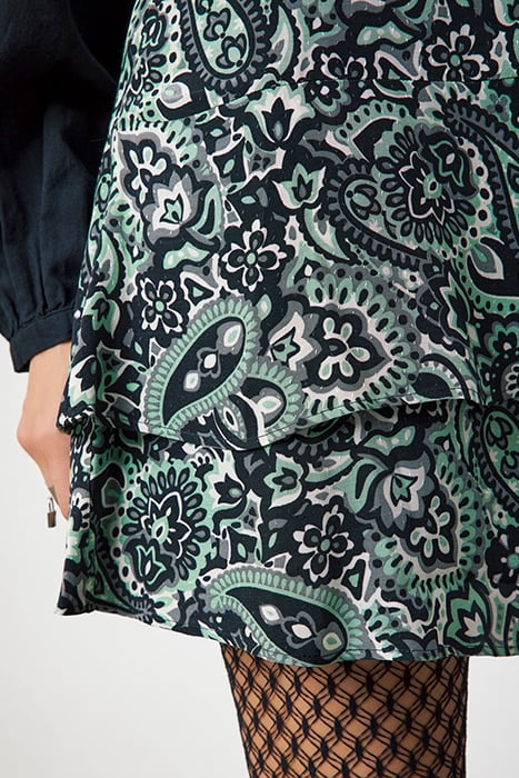 GREEN PAISLEY PRINT RUFFLED, DRAPED SKIRT 6