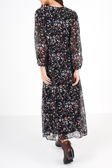 BLACK INDIAN FLOWER PRINT LONG DRESS 2