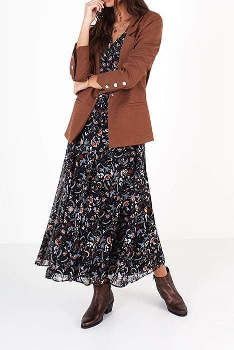 BLACK INDIAN FLOWER PRINT LONG DRESS 3