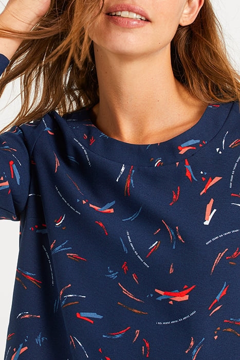NAVY BLOUSE WITH ARTY PENCILLED PRINT 4