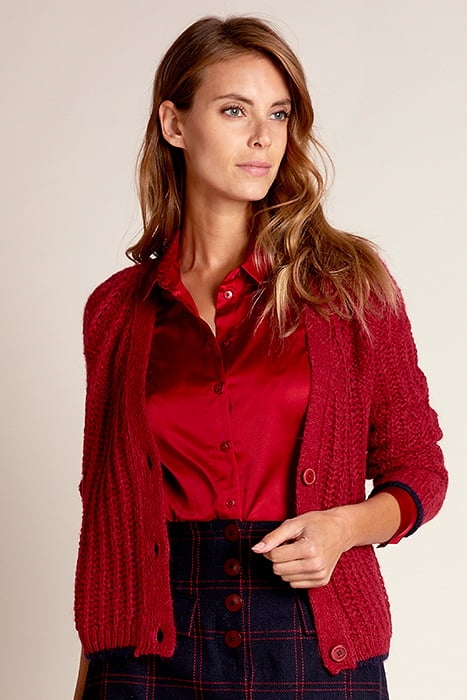 V-NECK FANCY BTN RGL CARDI LS RED 2