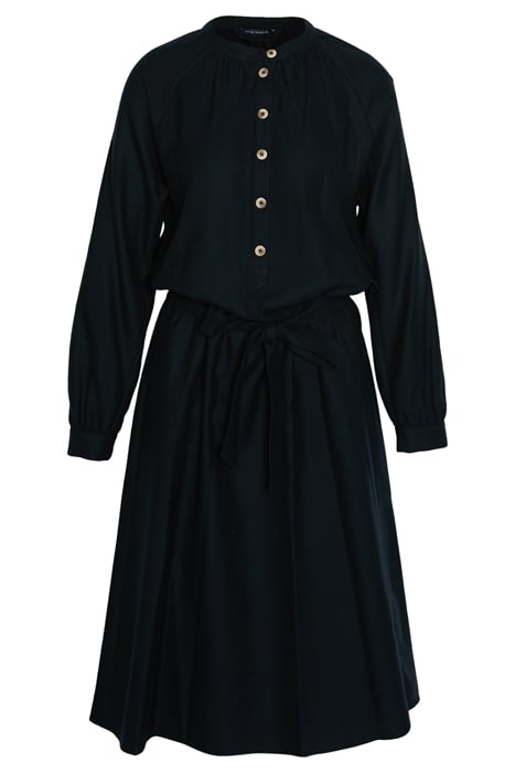 DRESS FROWNCED NECKLINE LS BLUE 1