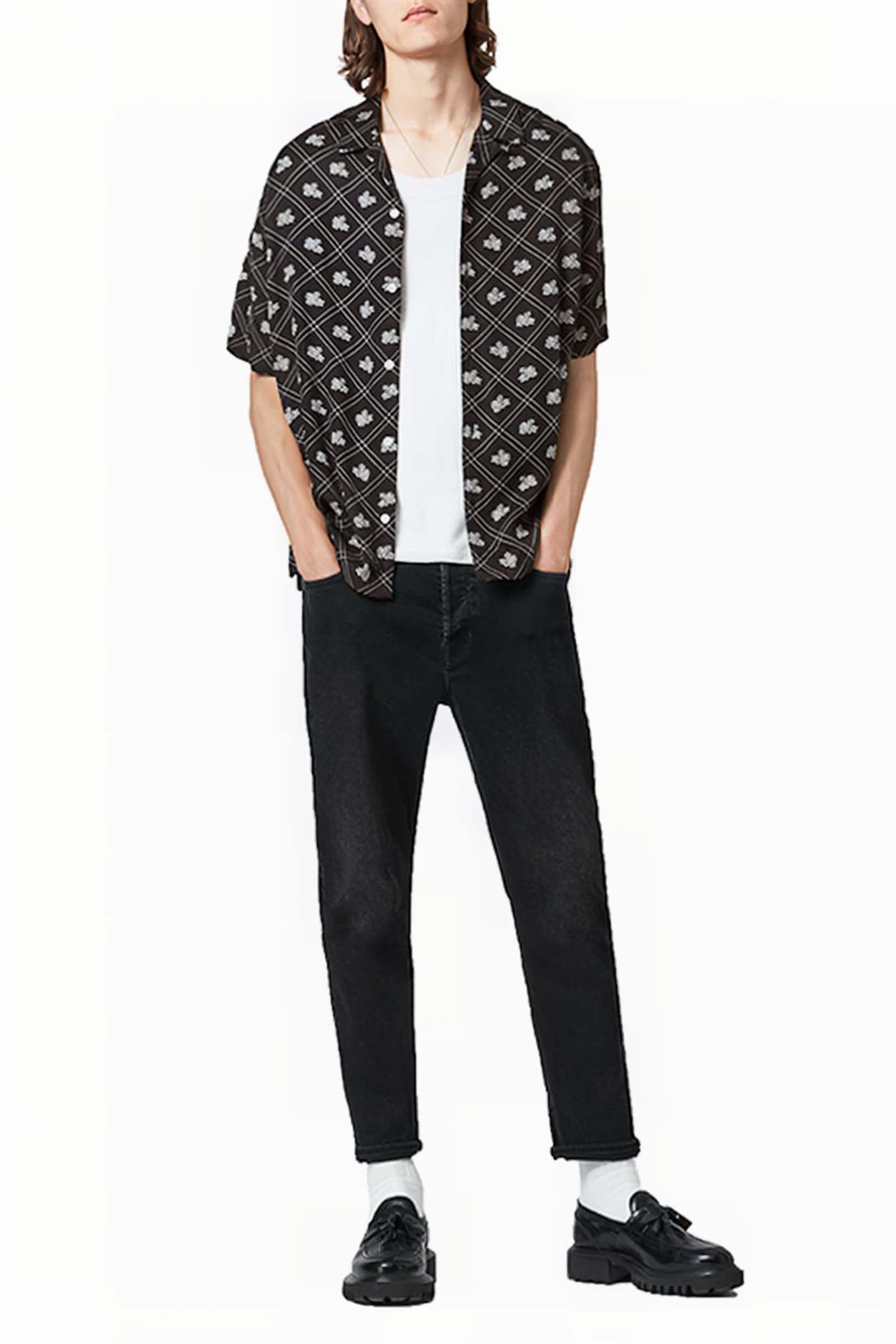 ROSE CHECK SS SHIRT JET BLACK 2