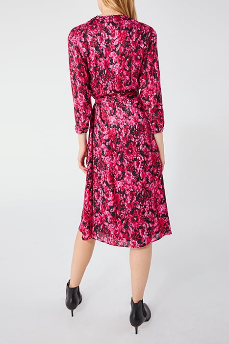 BLACK AND PINK FLORAL PRINT WRAP DRESS 2