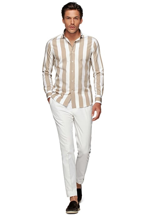 LIGHT BROWN STRIPED EXTRA SLIM FIT SHIRT 4