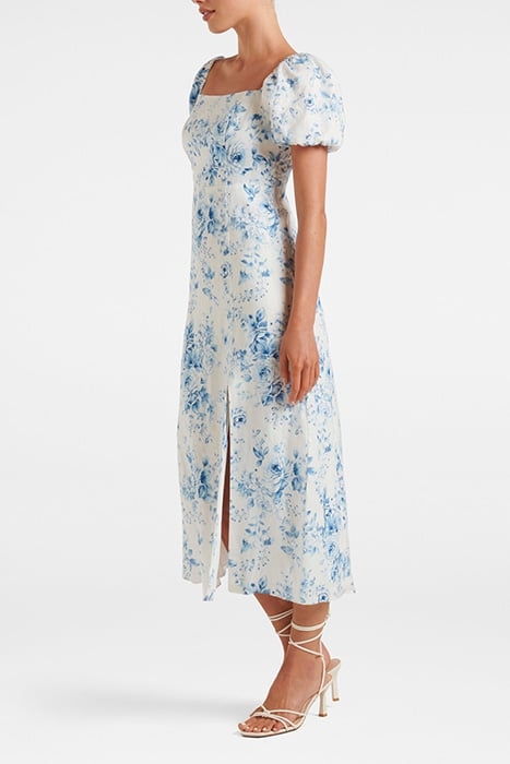 CARSON LINEN SQUARE NECK MIDI DRESS BLUE VICTORIA FLORAL 3