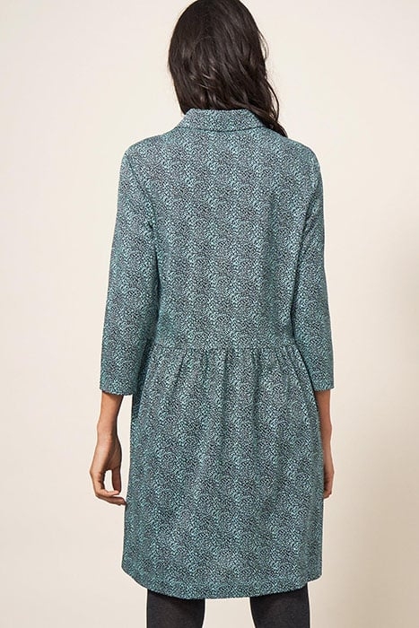 EVERLY JERSEY SHIRT DRESS TEAL MULTI 2