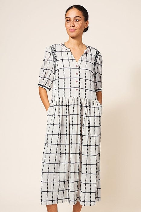 ANYA CHECK EMBROIDERED DRE NATURAL 1