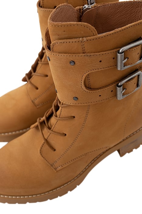 BEIGE LEATHER ROUND-TOED COMBAT BOOTS 6