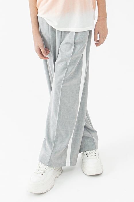 GIRLS’ GREY WIDE LEG TROUSERS WITH WHITE SIDE BANDS 1