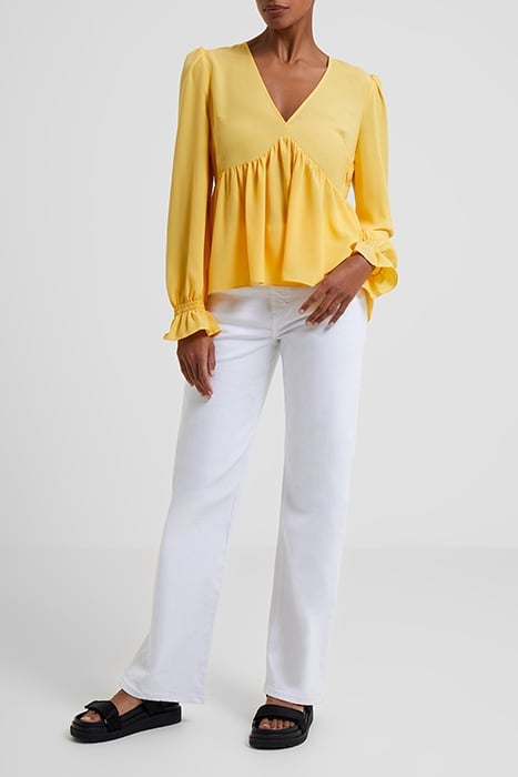 CREPE LIGHT V NECK TOP BUFF YELLOW 1