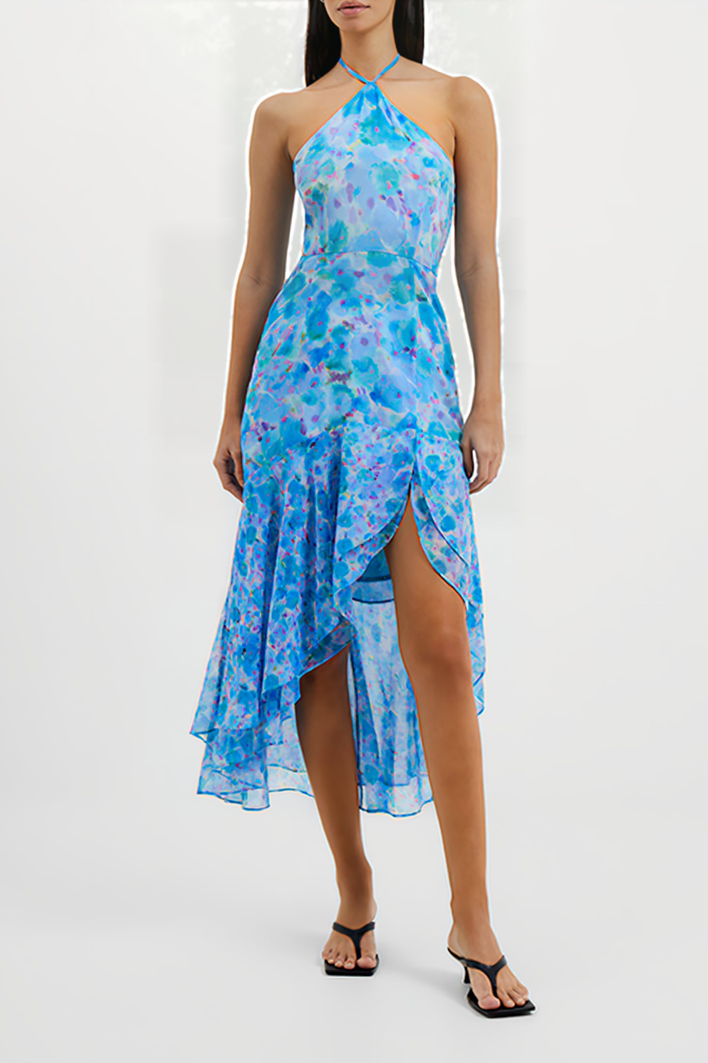 GRETHA HALLIE CRINKLE RECYCLED RUFFLE DRESS STILLWATER 1